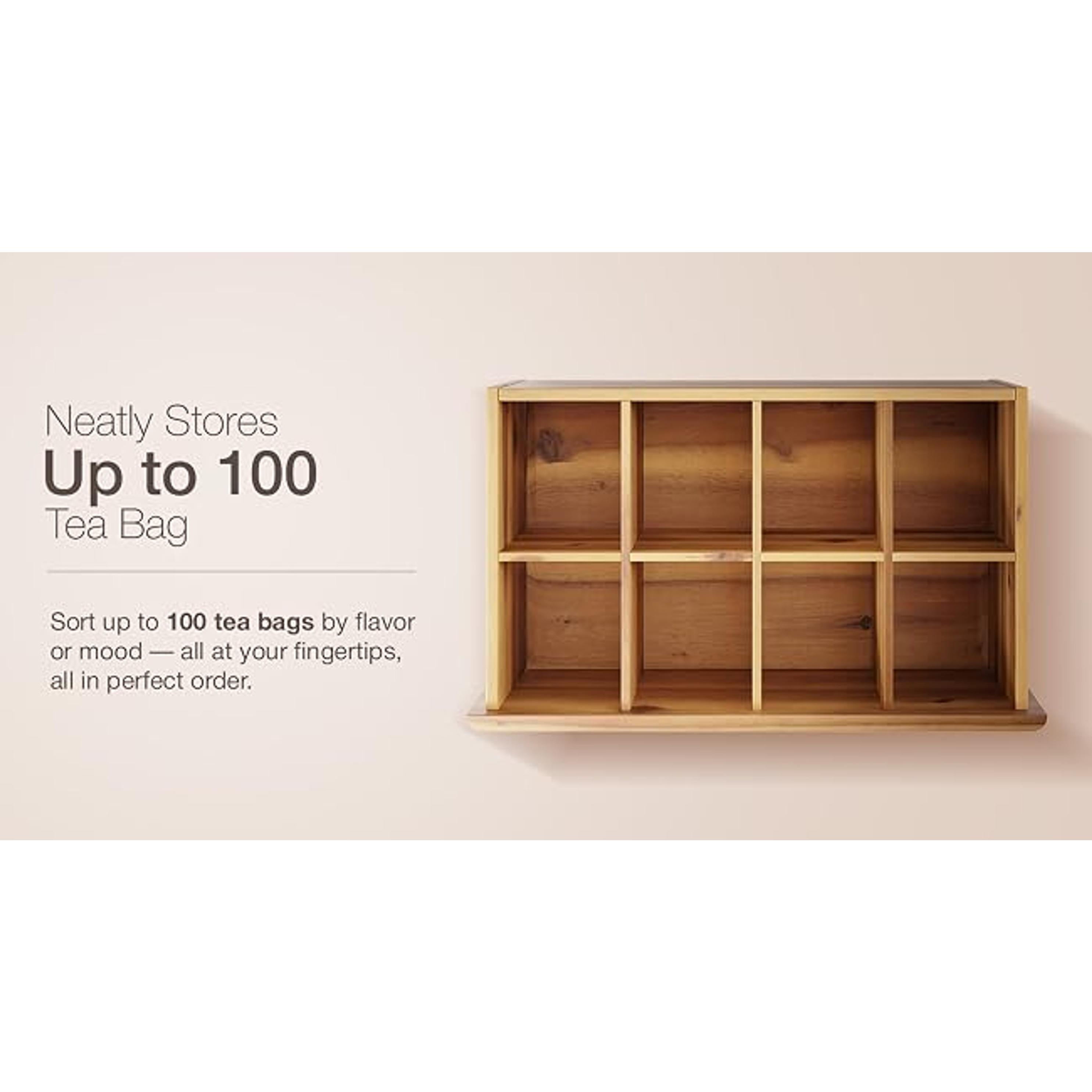 Acacia Wooden Tea Box Organizer with Drawer – Tea Chest for Tea Bags Storage – Tea and Coffee Organizer - Wooden Tea Tray and Containers for Countertop Display (Acacia)