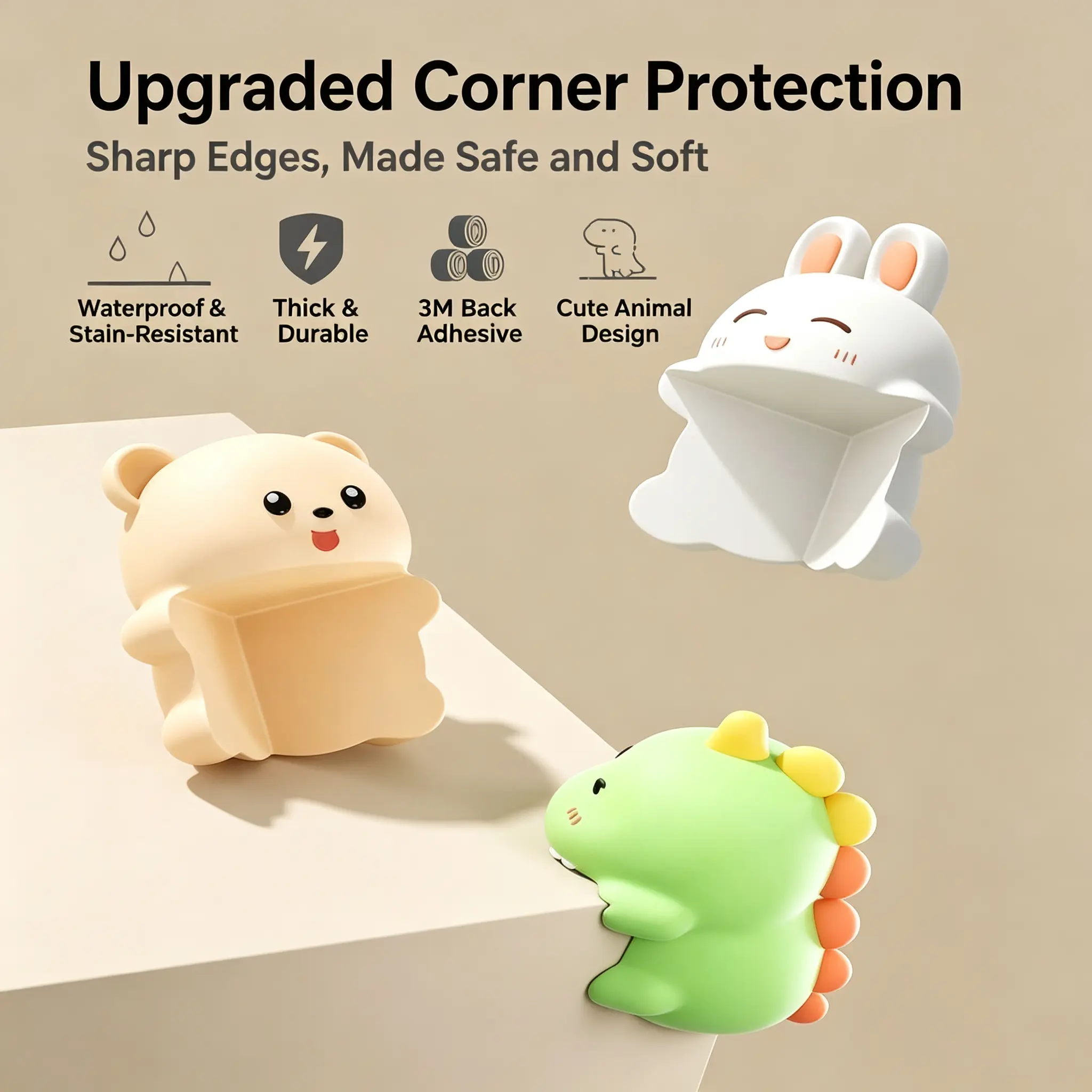 9 Pcs Cute Cartoon Table Corner Protectors, Soft Silicone Baby Proofing Corner Guards, Furniture Edge Bumper Cushion, Child Anti-Collision Safety Cover for Desk, Cabinet, Window Right Angle, Baby Bumper Guard for Toddler Safety