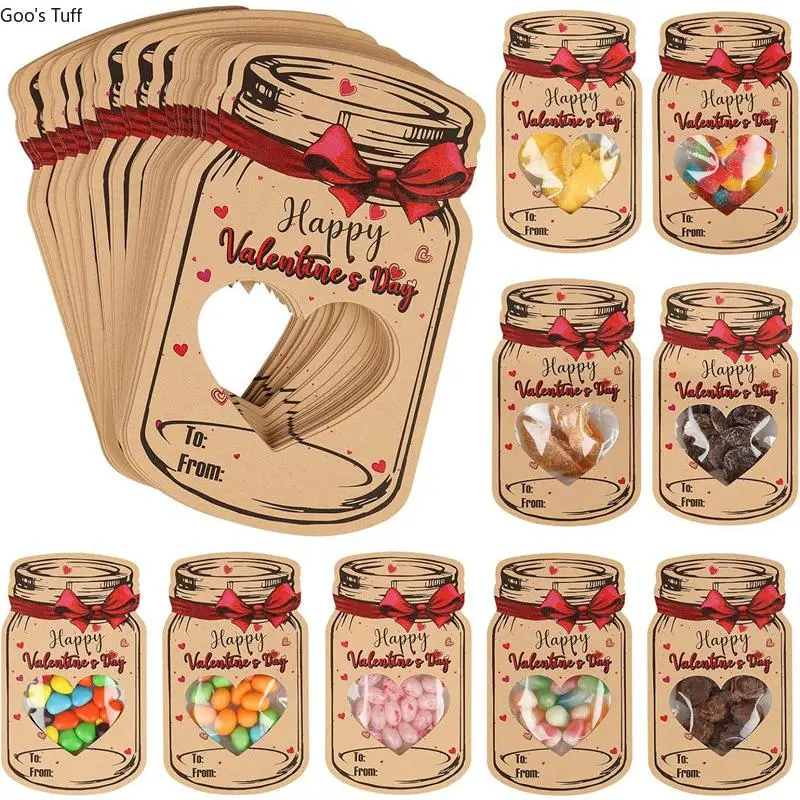 24-Pcs Mason Jar Design DIY Valentine’s Day Greeting Card Kit, Kid-Focused Craft Kit with Treat Bag (No Candy Included) for Holiday Gifting