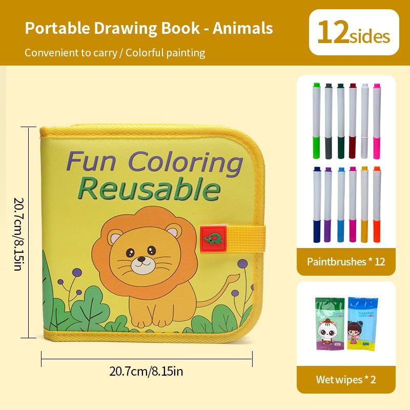 2026 Kids Erasable Drawing Set, Waterproof Magic Book with Watercolor Pens, Creative Dinosaur Bird Bear Writing Painting Kit, Boys Girls Gift