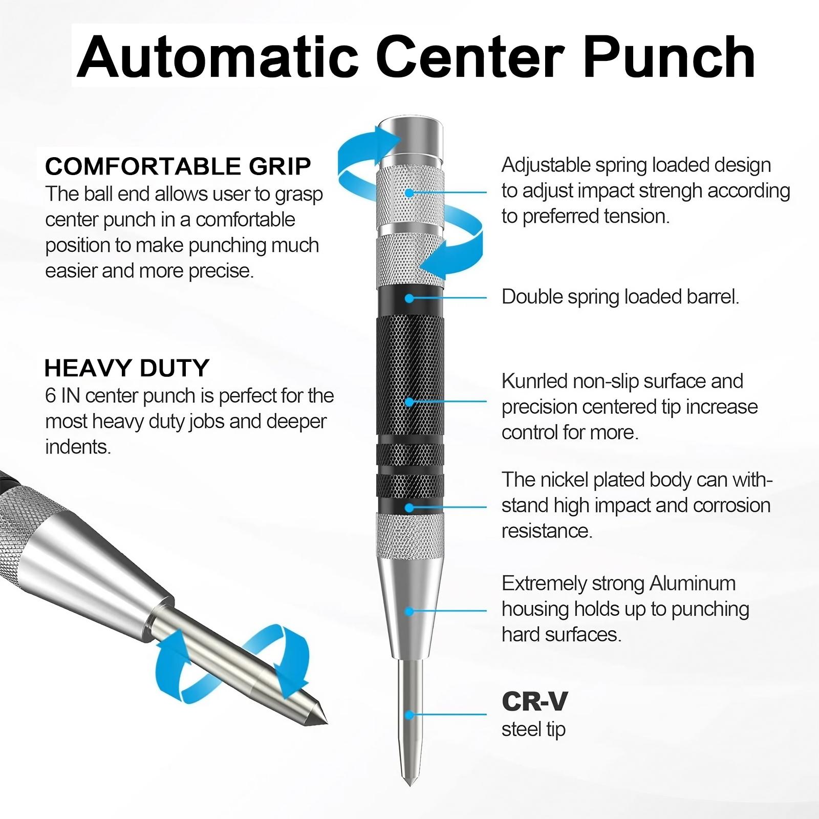 Industrial-Grade Automatic Center Punch Kit, Precision Metal Drilling Tool, Portable Impact Punch Set for Auto Repair & Home Toolbox, Emergency Glass Breaker & Hardware Maintenance.