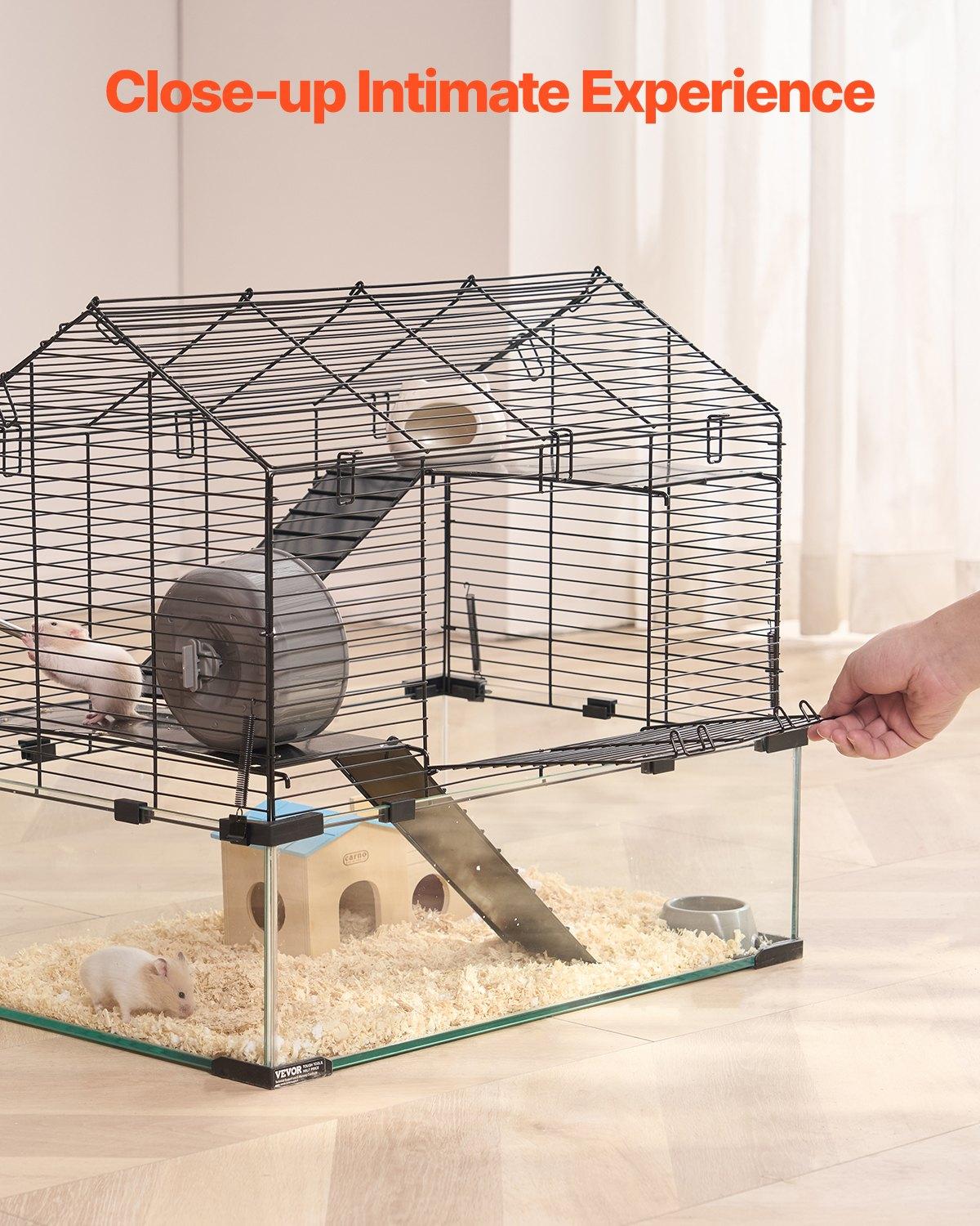 fathersdaygift  VEVOR Hamster Cage, 360 Viewing Transparent Hamster Habitats, Small Animal Cage, 22.8x 15x 21.3 in, Ventilated Pet Mouse Cages with Water Bottle, Portable Hamster House for Rats, Guinea Pigs
