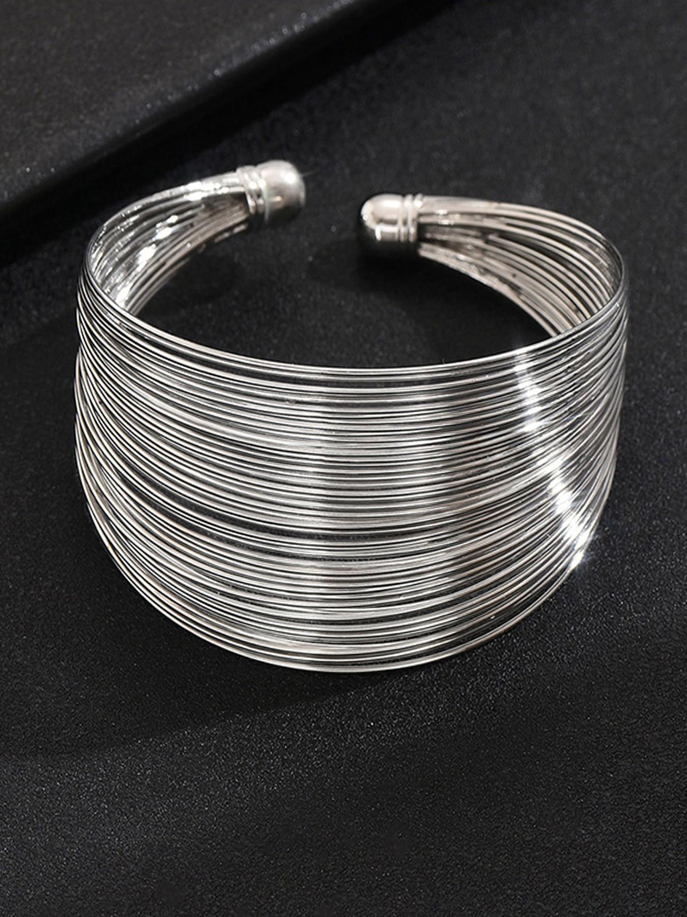 Wide Face Arc Wire Multi-Layer Open Bracelet, Fashion Versatile Trendy Jewelry, Perfect Gift for Friends and Family