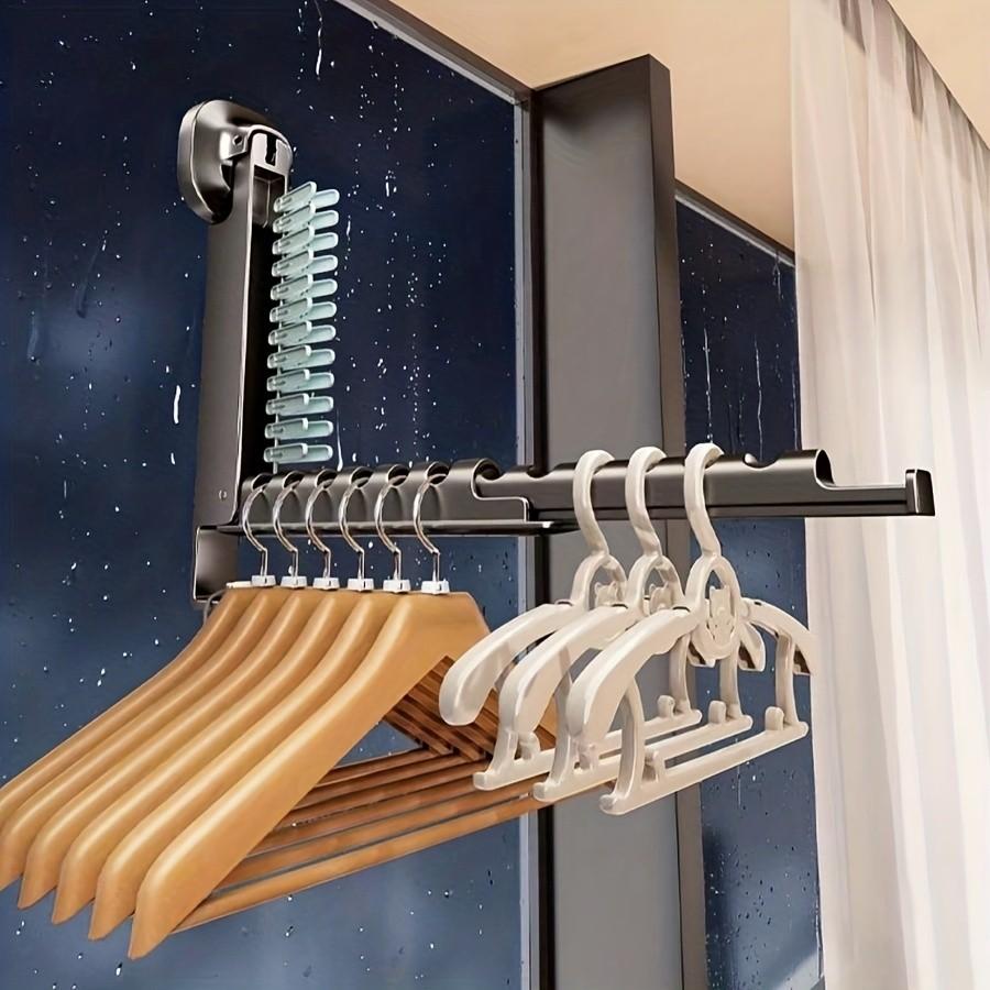 Adjustable Foldable Wall-Mounted Clothes Rack, Invisible Hanging Rod for Indoor/outdoor Use, Anti-Wind Suction Cup Design