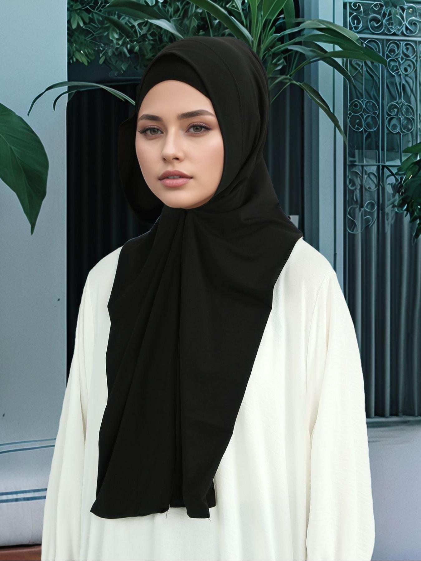 1pc Pre-Tied Elastic Muslim Headscarf, Women's Solid Color Hijab, For Muslim, Modal Material, Lightweight Breathable, Elegant Fashion Accessory