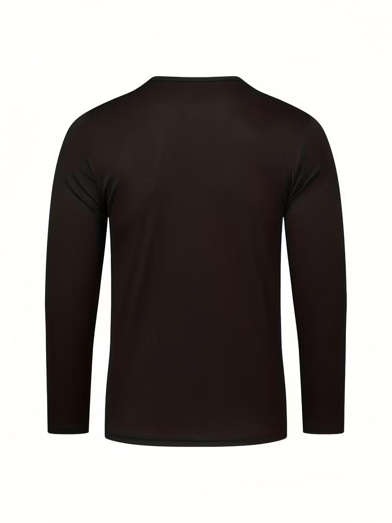 6pcs Men'S Long Sleeve T-Shirts - Quick-Dry Gym Shirts with Moisture-Wicking Fabric, Color Options for Workout, Running, Casual Attire - Breathable Athletic Tops for Active Lifestyles, Workout Shirts, Running Gear, Round Neckline, Stretchy Material