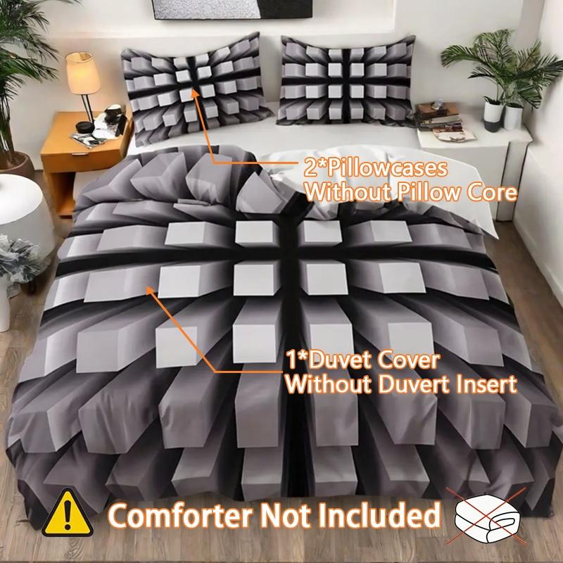 3D Block Theme Reversible Bedding Set, Soft Polyester Duvet Cover and Pillowcase, Bedroom Decoration, Comfortable and Stylish, Modern Bedding Set