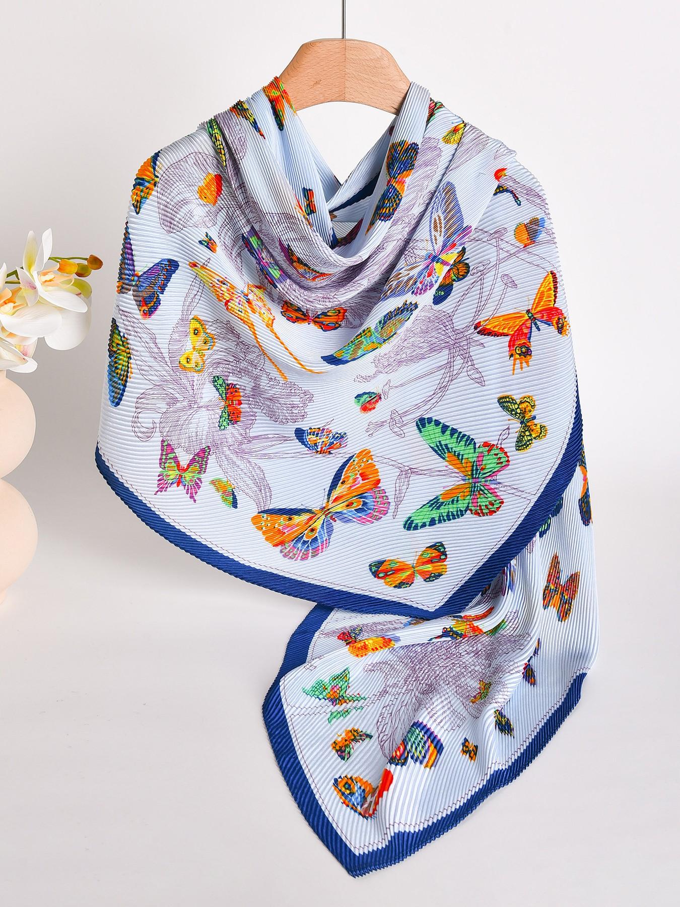 Elegant Butterfly Print Scarf, Fitted All-Season Wrap, Versatile for Commute & Vacation, Unisex Design, Perfect for Any