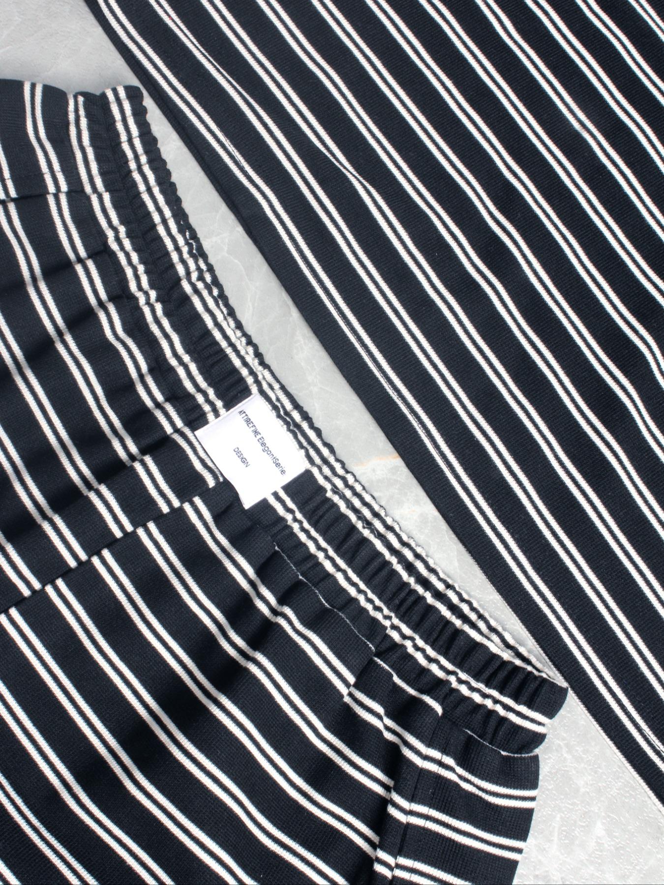 Women's Striped Print Top & Shorts Loungewear, Casual Comfy Round Neck Short Sleeve Tee & Elastic Waist Shorts Pj Set, Ladies Sleepwear for Summer, Pajama, Soft Lounge Sets, Striped Print Bottoms