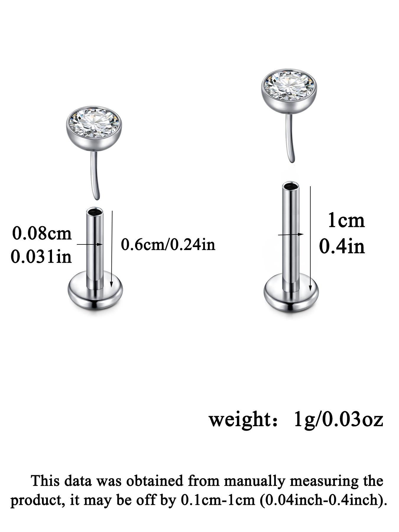 Titanium Threadless Nose Stud Push Pin Earrings Flat Back Tiny CZ Hypoallergenic Cubic Zirconia Small Nose Helix Cartilage Tragus Conch Labret Medusa Monroe Piercing Jewelry for Women Men Body Jewelry Flat Pierced Jewelry