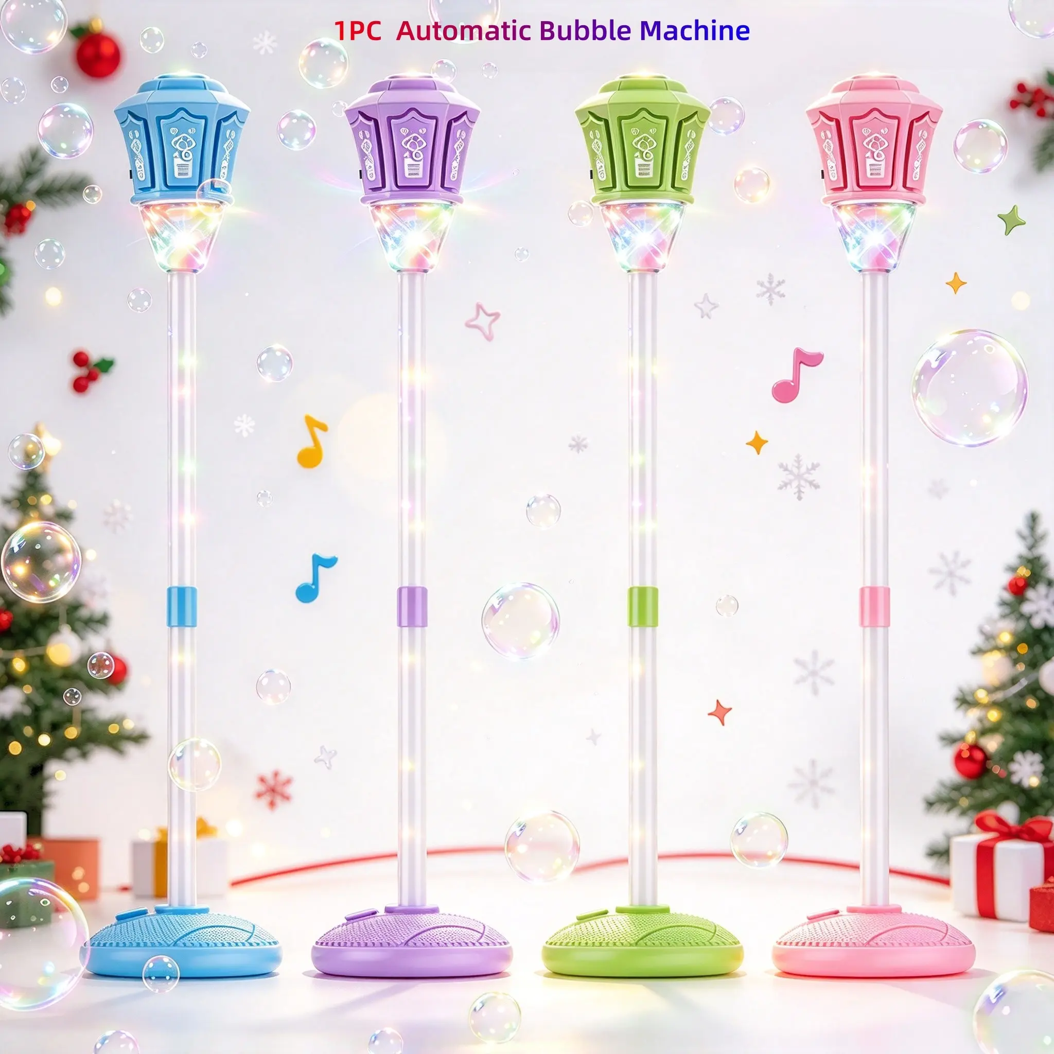 Light + Music Automatic Bubble Machine,47in Standing, Adjustable Height Stand, Hands-Free, Massive Continuous Bubbles, For Christmas Party, Wedding, Kids Birthday & Garden, Upgraded Box Pack, Includes 100ml Bubble Solution, Christmas Must-Have Party Gif