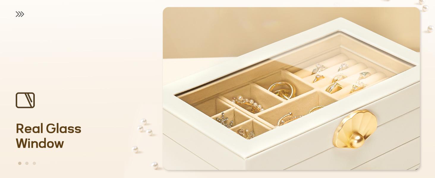 Jewelry Box with 1 Drawers: Display Organizer for Earrings Necklaces - Christmas Gifts for Girls Women (White)