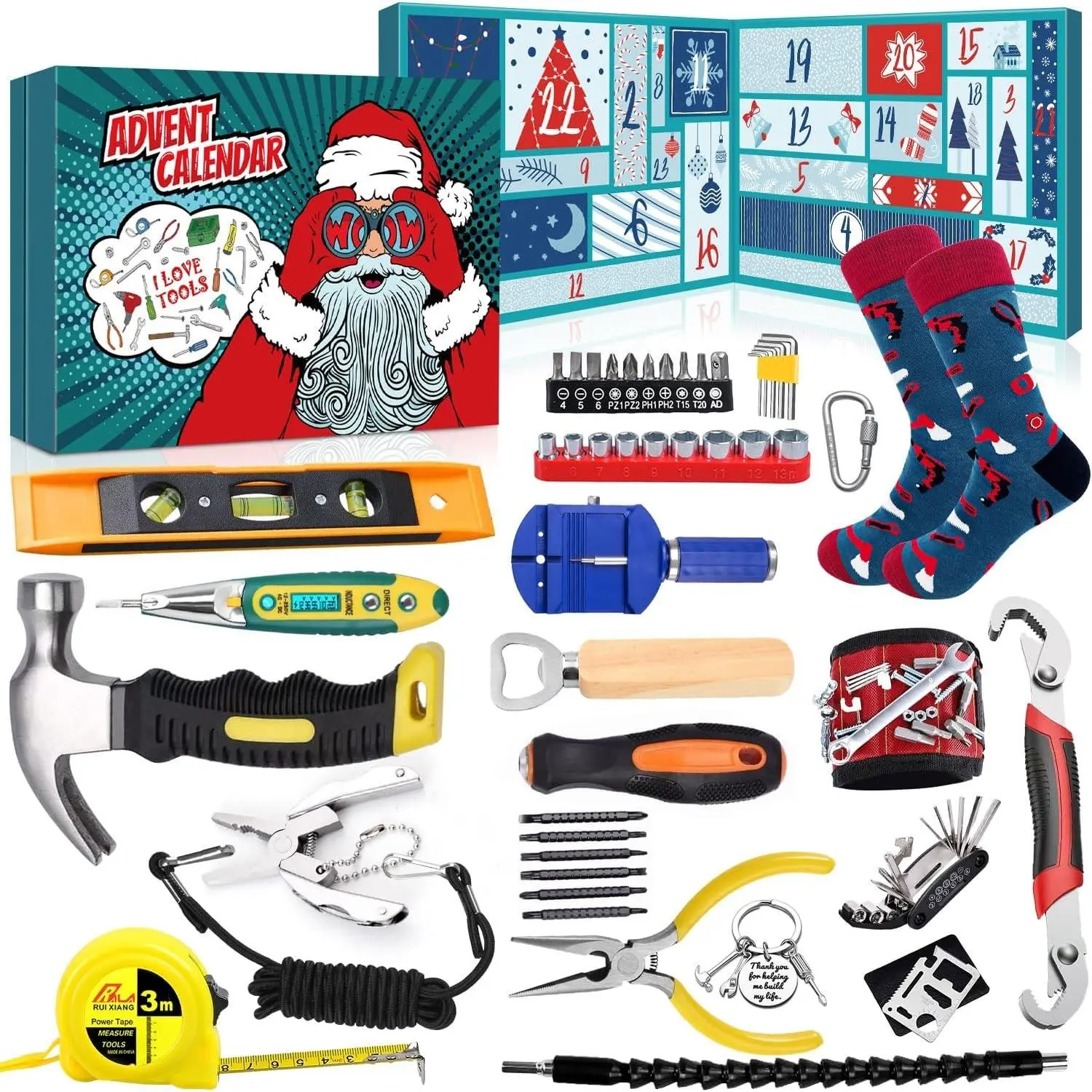 Hand Tool Advent Calendar 2025 Christmas 24 Days Countdown Household Hand Tool Kit Christmas Gifts Gadget for Men Teen Boys Son Boyfriend Husband Dad