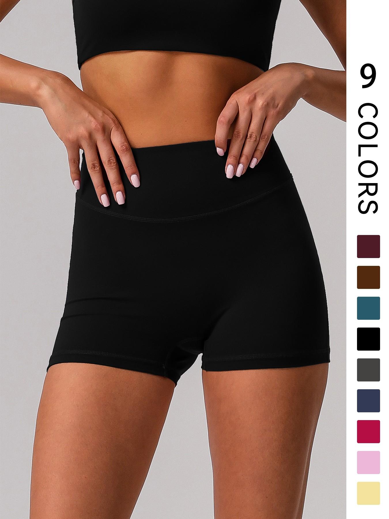 Sodalemon Women's Solid High Waist Gym Shorts, Casual Comfy Breathable Skinny Shorts for Yoga Gym Workout Running, Ladies Sportswear for All Seasons