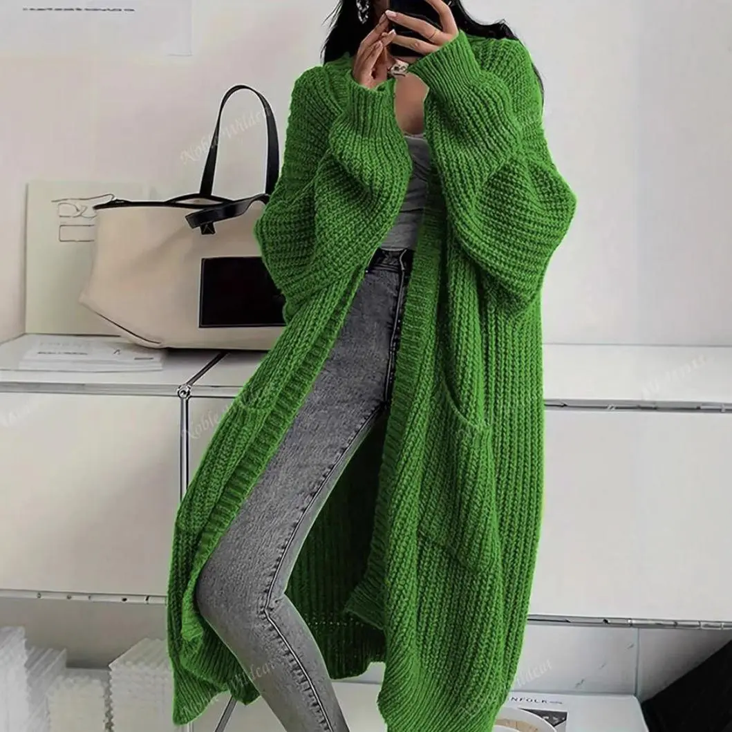 Women’s Oversized Longline Chunky Knit Cardigan, Open Front Maxi Sweater Coat with Pockets, Cozy Thick Loose Fit Fall Winter Outerwear for Casual Streetwear, Travel and Everyday Wear