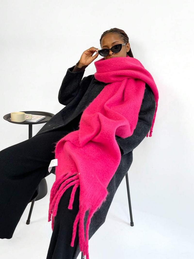 Single Color Cashmere Scarf, Thick Wool Knit Shawl, Fluffy Soft Scarf, Lazy Style, Versatile Korean Aesthetic, Unisex, Fall & Winter