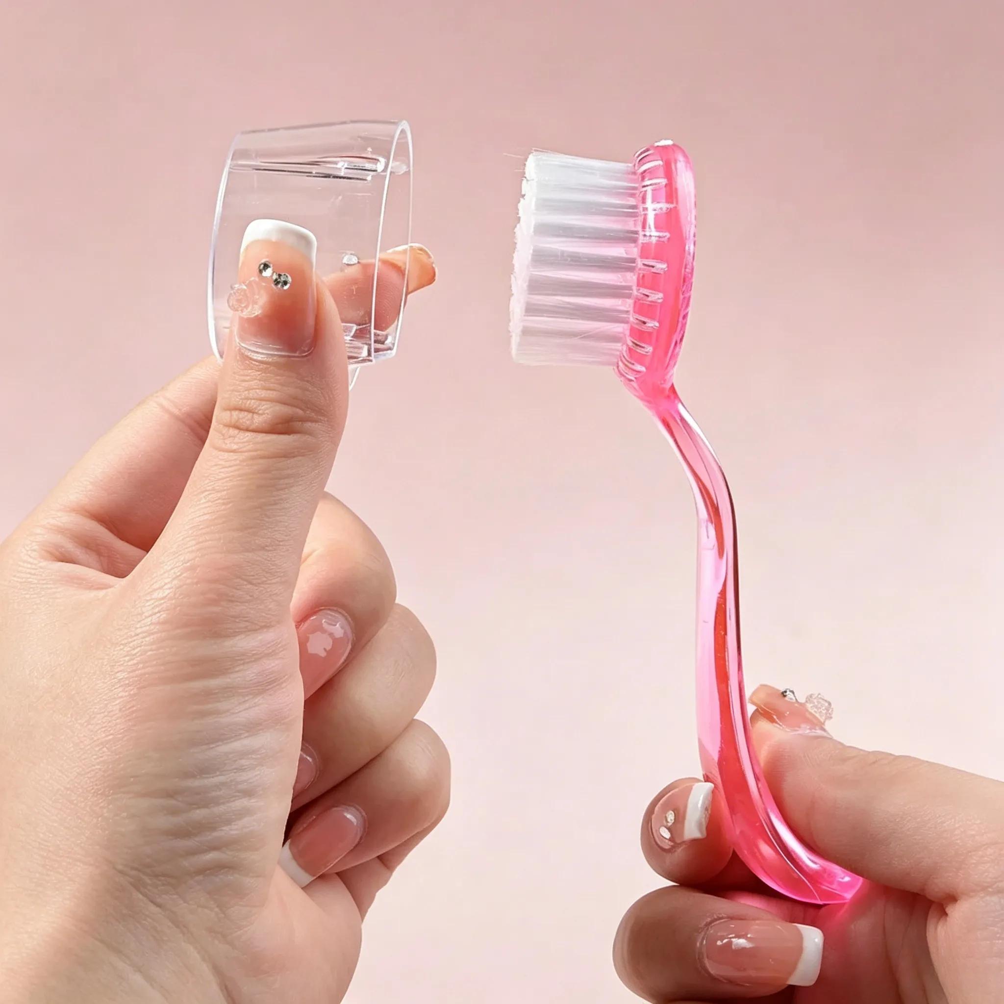 1pc/4Pcs Round Head Acrylic Nail Dust Brush With Cap Professional Manicure Pedicure Powder Cleaning Tools