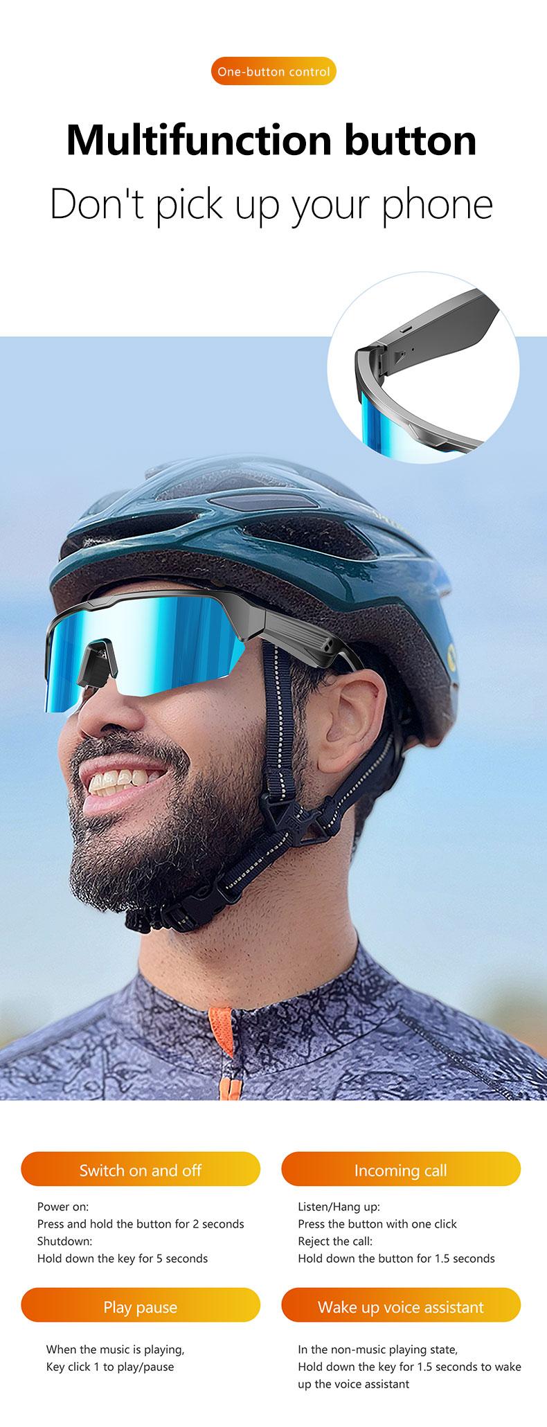 Bluetooth Smart Sunglasses with 130mAh Battery & Fast Type-C Charging-UV Protection,  Polarized Cycling Running Glasses for Men Women ,Riding, Fishing, Climbing, Hands-Free Calling Wearable Electronic Gadgets