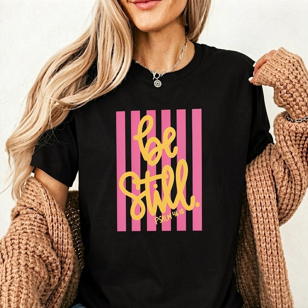 Comfort Colors Be Still Shirt - Love Like Jesus - Girly Pink Stripes T-Shirt - Coquette Aesthetic Faith Clothing - Spring Whimsy Tee