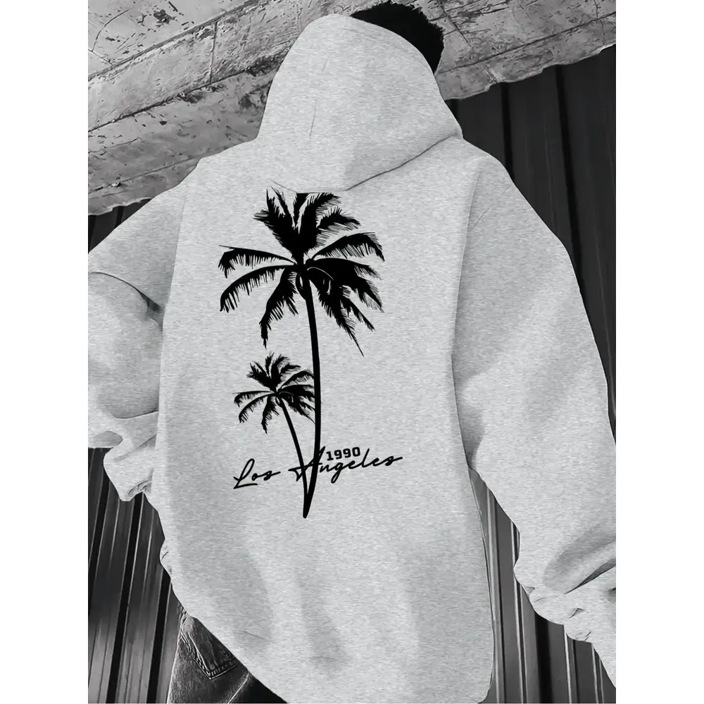 Men's Casual Solid Color Hoodie, Drawstring Pocket Long Sleeve Pullover, Letter Print Streetwear for Fall & Winter, Casual Streetwear Sweatshirt, Casual Hooded Sweatshirt, Graphic Hoodies, Street Fashion Hoodie