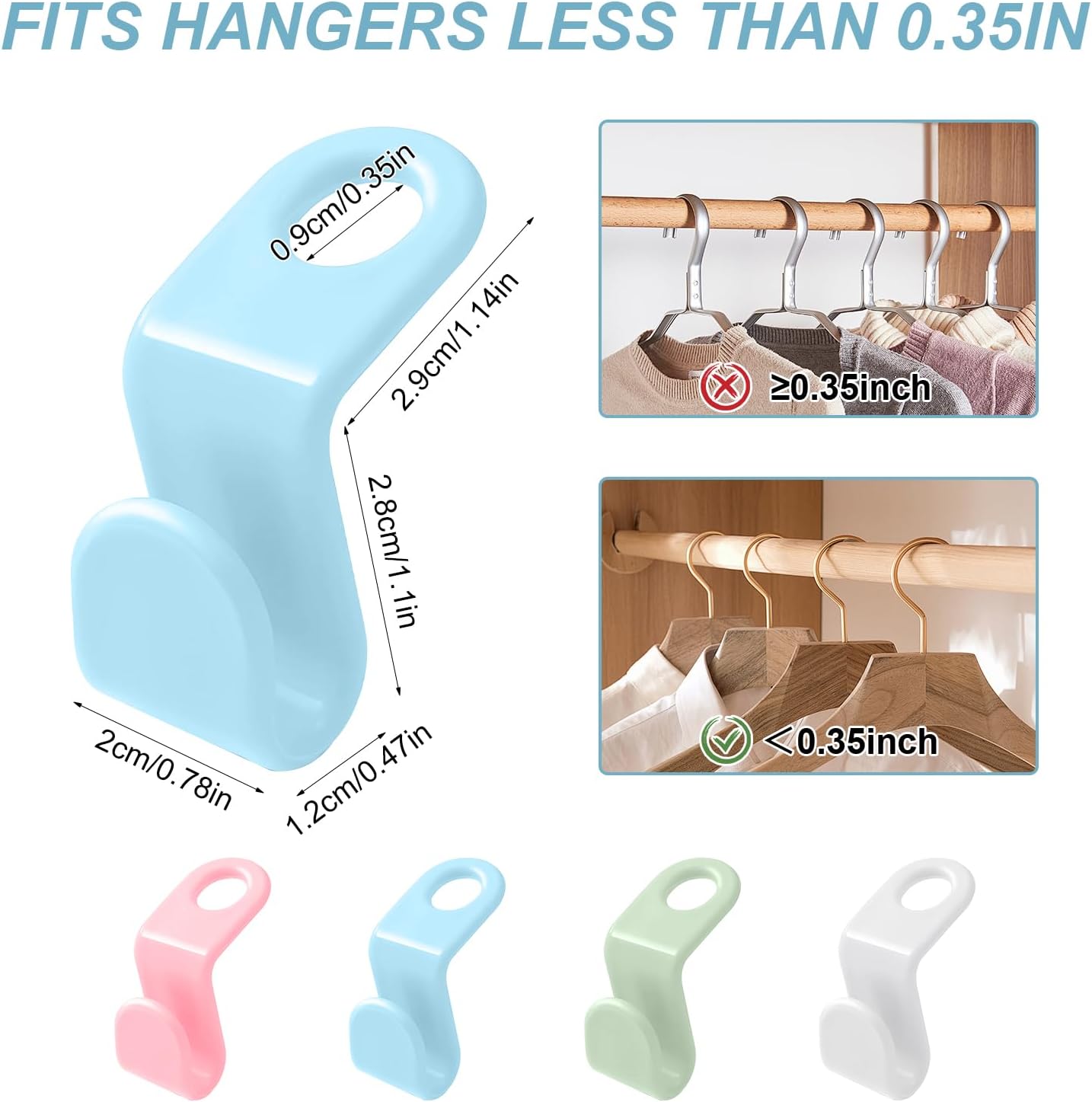 20 Pack Space Saving Hanger Connector Hooks  Durable Plastic Vertical Closet Organizer, Multi-Color Hanging Hooks for Clothes & Storage Boxes, Heavy Duty Wardrobe & Dorm Storage