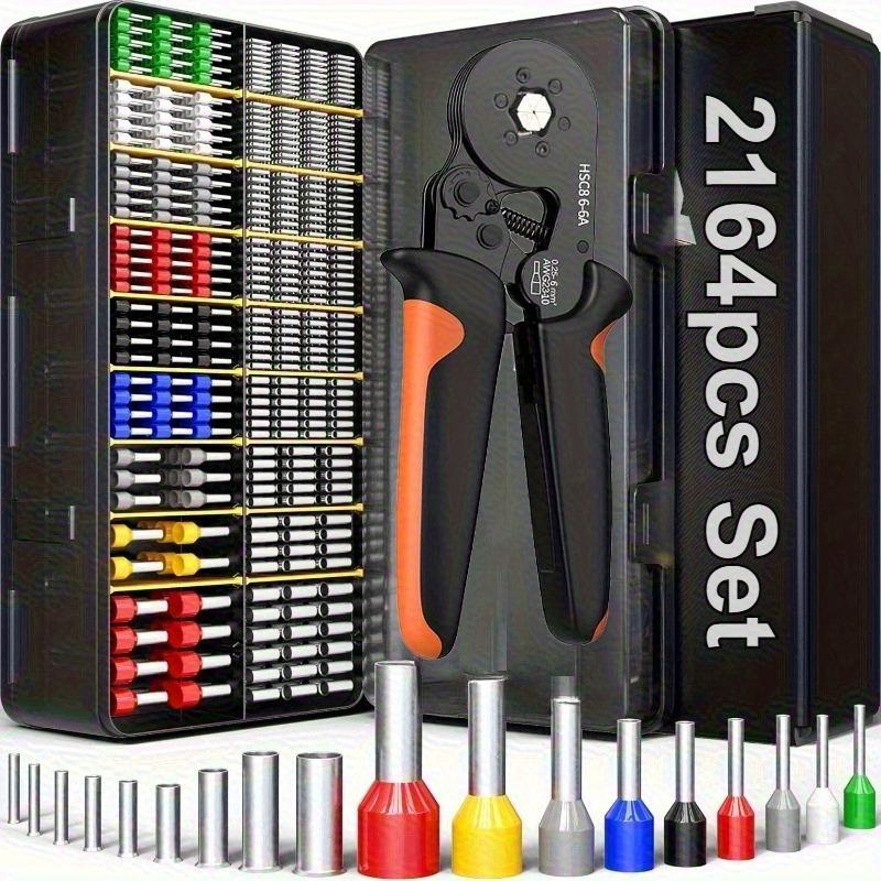 2164pcs Mini Electrician Crimp Set, Suitable for HSC8 6-6 Crimp Pliers 0, 25-6mm² / AWG23-10, Includes 2000pcs of 7 Various Sizes VE Tube Type Terminals + 164pcs of Thermal Insulation, with Durable Plastic Handle and Wire Repair Clips, Ideal for Home