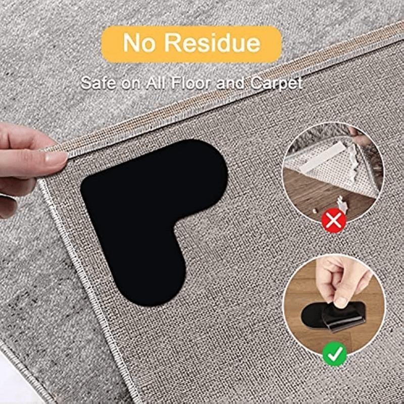 4pcs Non-Slip Rug Gripper for Hardwood Floors and Tiles, Double-Sided Anti-Slip Rug Grips, Washable, Corner Side Gripper