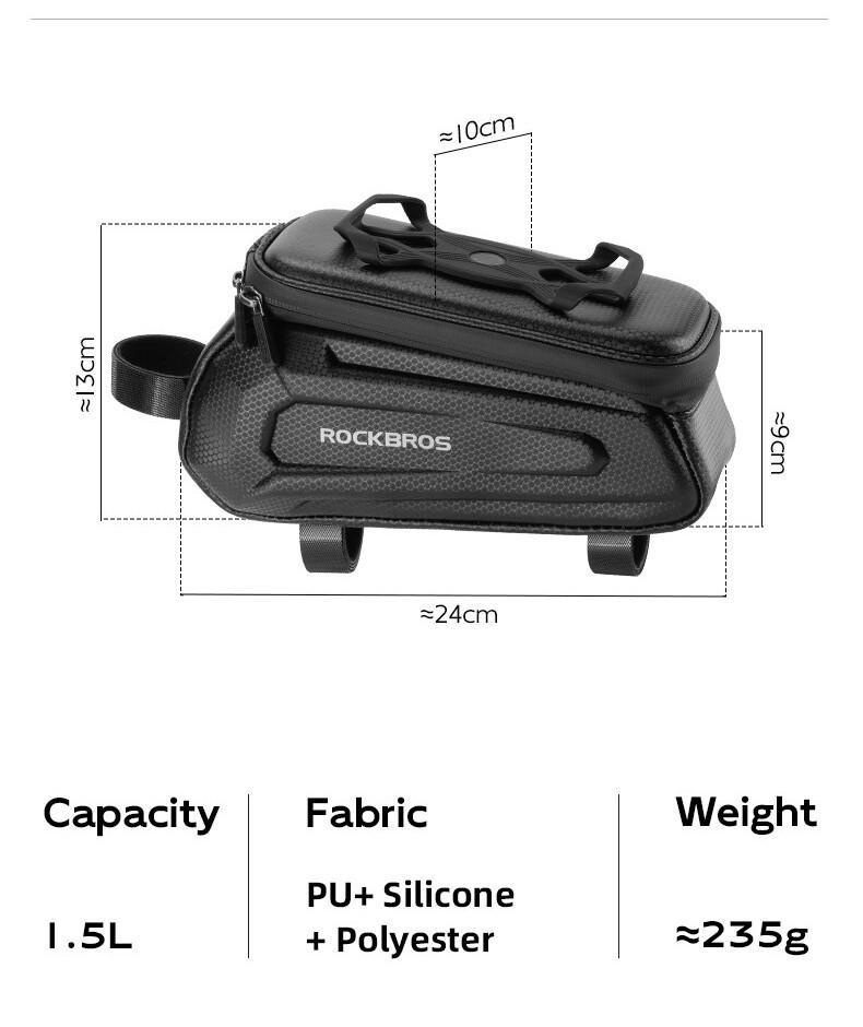ROCKBROS Bicycle Front Top Tube Bag Touch Screen Bicycle Frame Bag Bicycle Bag 1.5L Large Capacity Adjustable Cycling Bag Bicycle Accessories