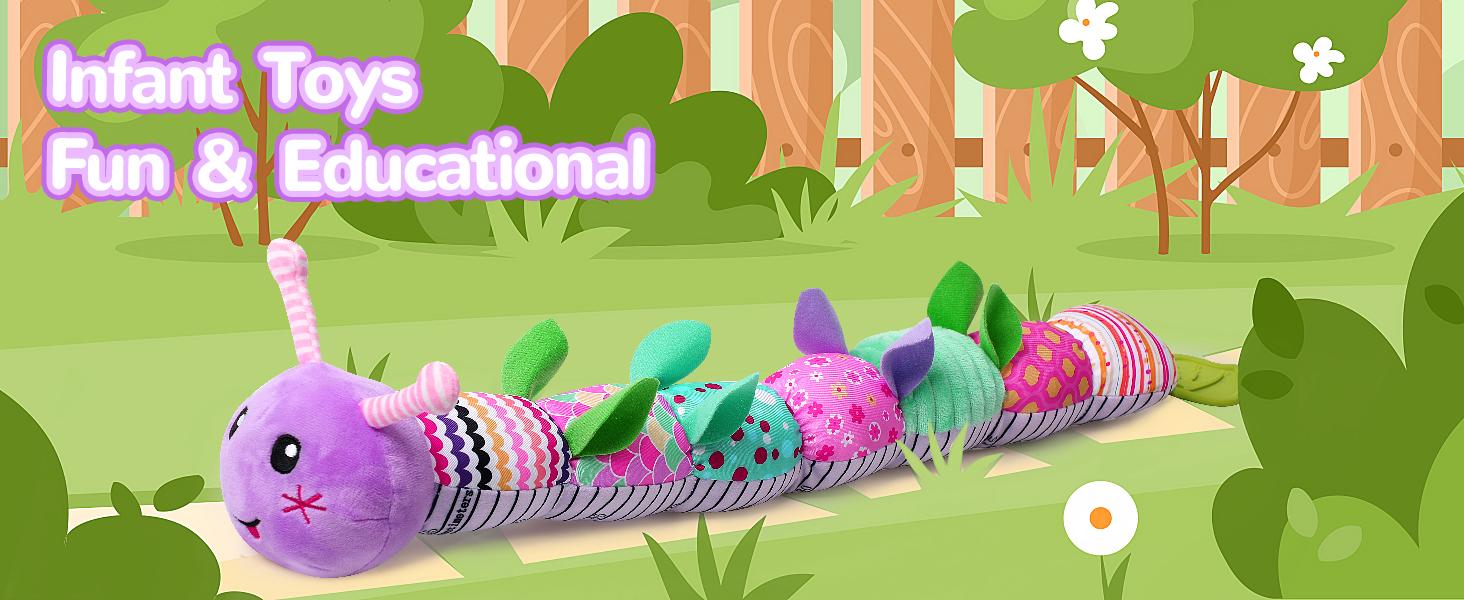 Newborn Baby Girl Gift Toys ,Infant Tummy Time Toys,Musical Stuffed Animal with Multi-Sensory Crinkle, Rattle and Textures,Baby Boy Girl Gifts,Purple ,White Caterpillar