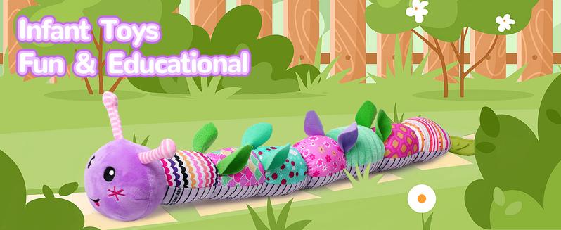 Newborn Baby Girl Gift Toys ,Infant Tummy Time Toys,Musical Stuffed Animal with Multi-Sensory Crinkle, Rattle and Textures,Baby Boy Girl Gifts,Purple ,White Caterpillar