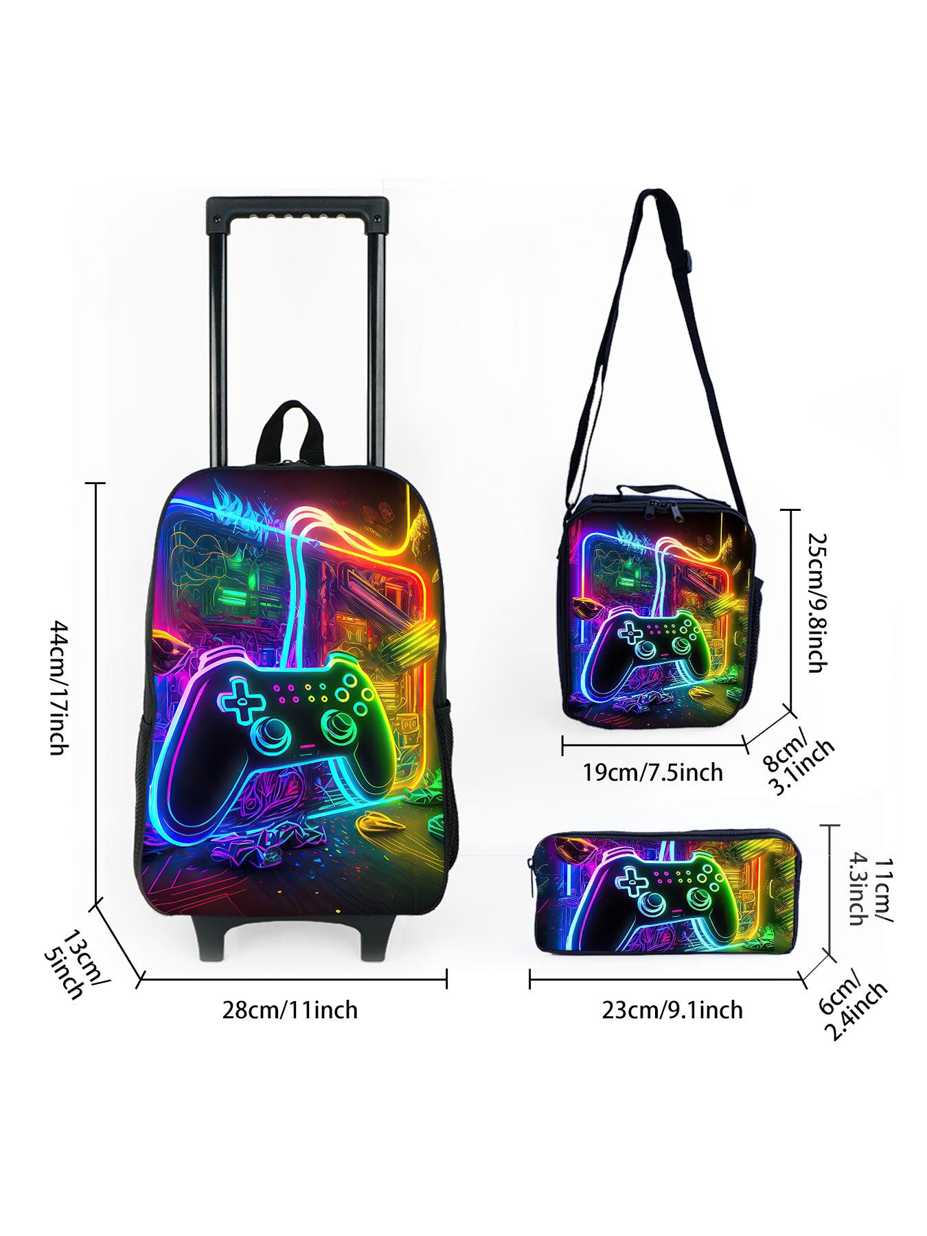 Game player pattern printed 17 inch pull rod backpack three piece set Trolley Bags Rolling Bags