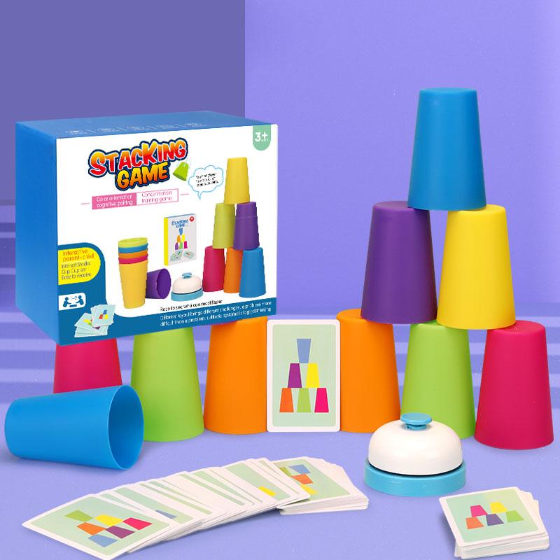 Educational Stack Cups Set, Color Recognition Cards, Toy, Focus Logic Thinking, Two-Person Interactive Puzzle, Stacker
