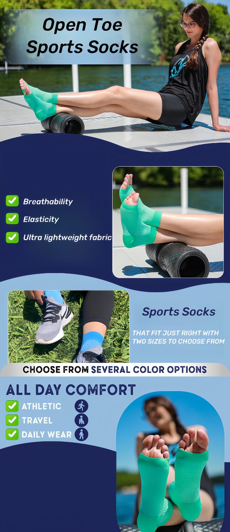 Women's Simple Style Athletic Socks, Sports Socks For Sport,Running,Yoga For All Seasons Open Toe Socks for All Day Wear