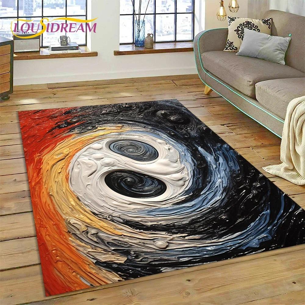 Yin Yang Bagua Flannel Area Rug - Traditional Chinese Taoism Symbol Print Soft Mat for Living Room, Non-Slip Feng Shui Home Decor #YinYangRug #BaguaMat #FengShuiHomeDecor #TaoismSymbolCarpet #NonSlipFlannelRug