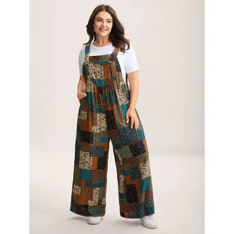 BloomChic Plus Size Strapless Paisley Jumpsuit [M-6X] - Women's Stylish Boho Rayon Overalls with Pockets, Sleeveless Fitted Summer Vacation Outfit, Clothes for Women, SohoChic