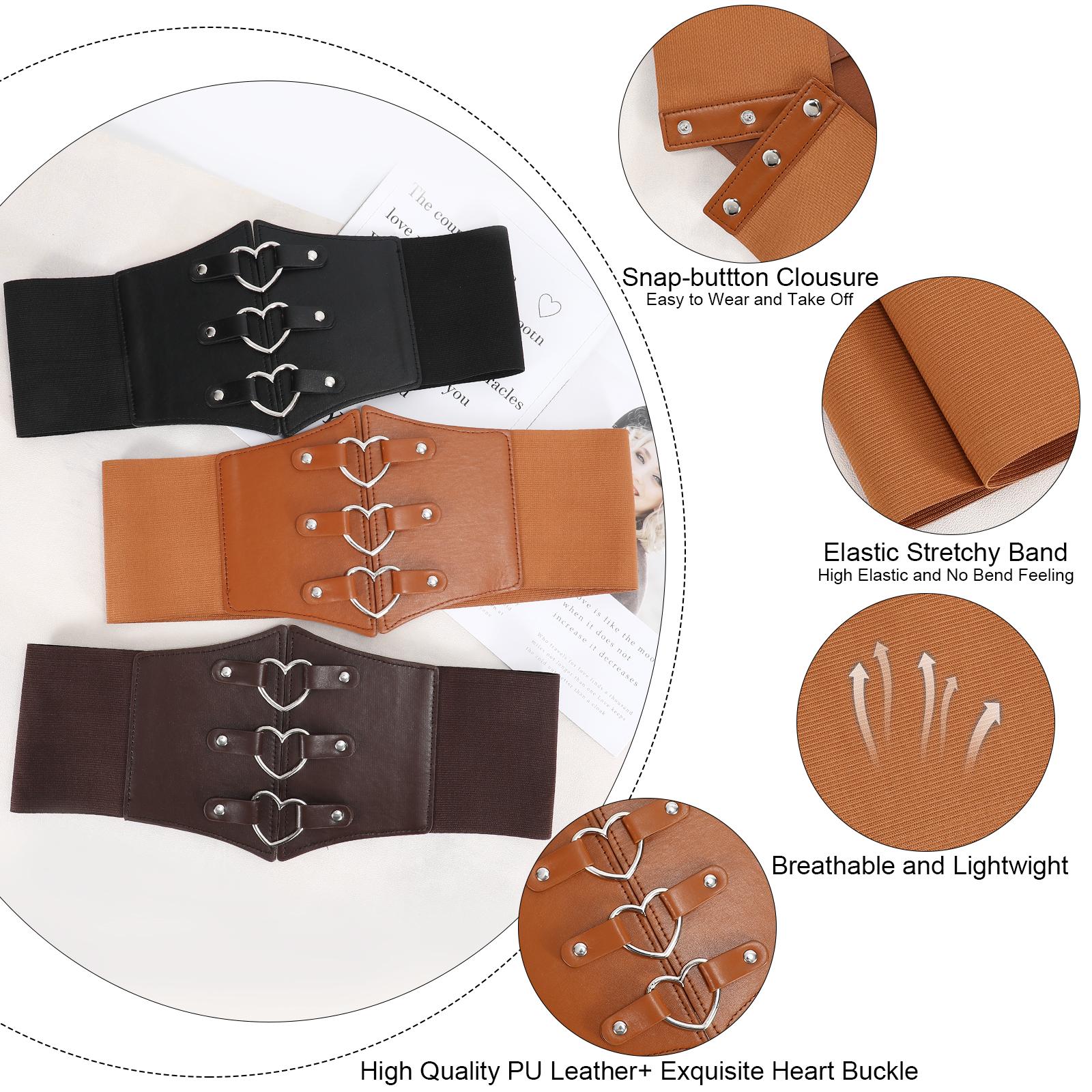 JASGOOD Women Corset Belt Metal O-Ring Heart-Ring Wide Elastic Waspie Waist Belt for Daily Cosplay Halloween Costumes