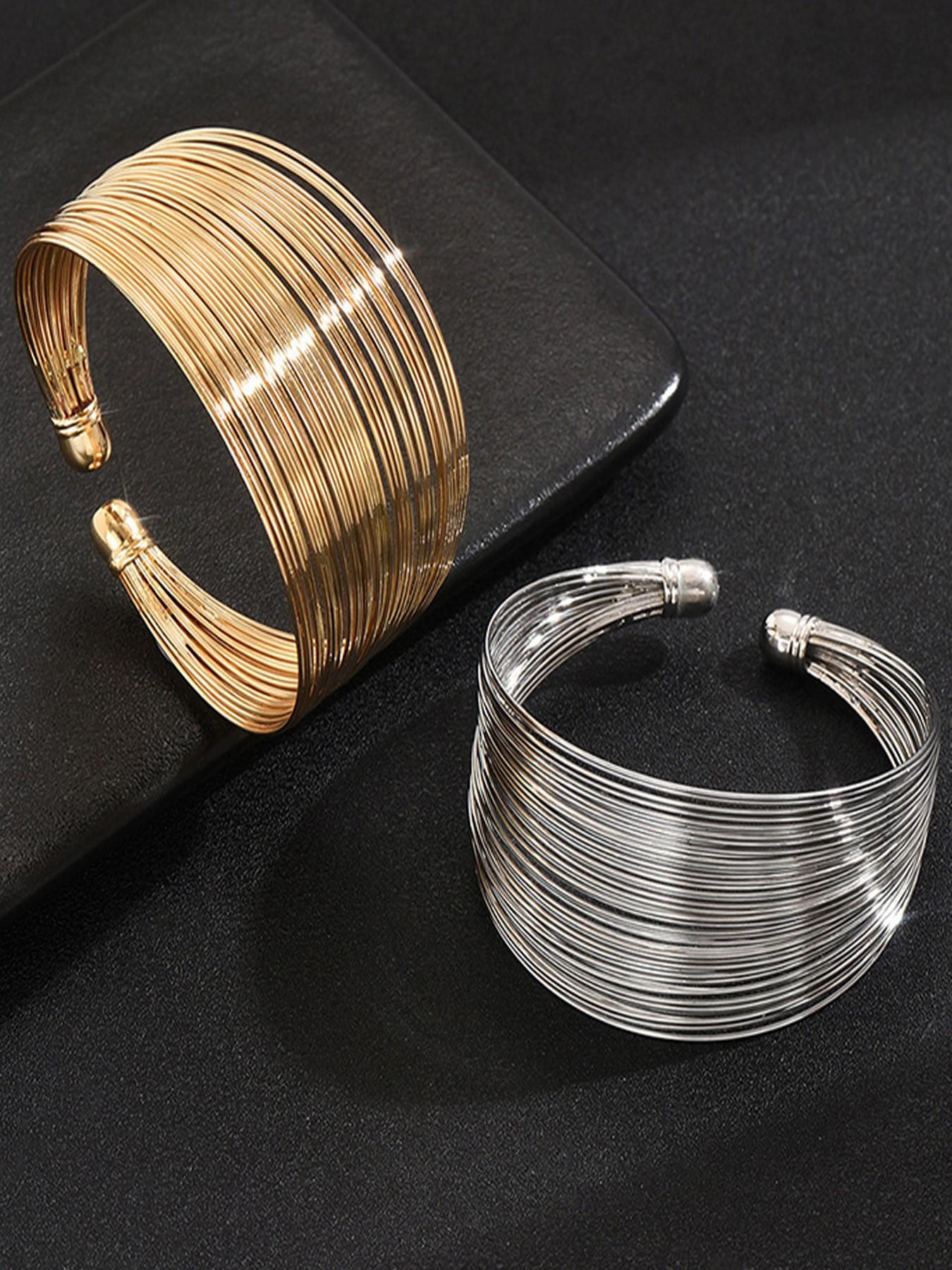 Wide Face Arc Wire Multi-Layer Open Bracelet, Fashion Versatile Trendy Jewelry, Perfect Gift for Friends and Family