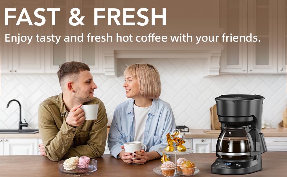 KISSAIR Compact 5-Cup Programmable Drip coffee  machines : 24h Timer, 2h Keep-Warm + Auto Shut-Off, 30s Pause-to-Serve, with Reusable Filter & Drip-Proof Glass Carafe, for Home, Small Kitchens, Offices