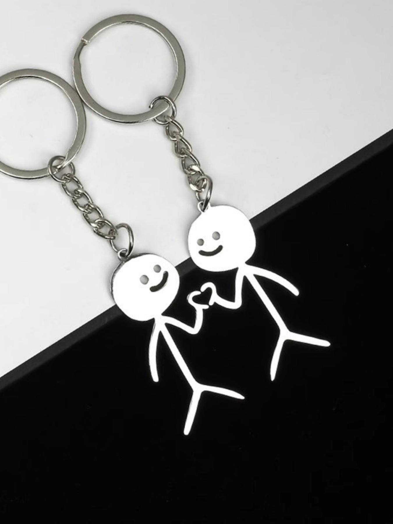 2 Pcs Set Metal Matchstick Man Keychain, Unique Funny Student Friend Couple Bag Decoration, Perfect Gift for Back-To-School Season