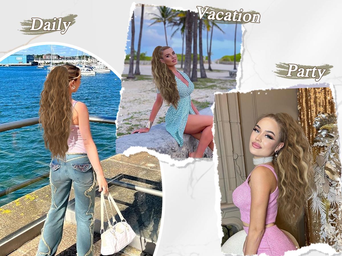 BARSDAR Ponytail Extensions - 26 Inch Drawstring Ponytail Hair Extensions for Women - Long Curly Wavy Synthetic Clip in Fake Pony Tails Hairpieces