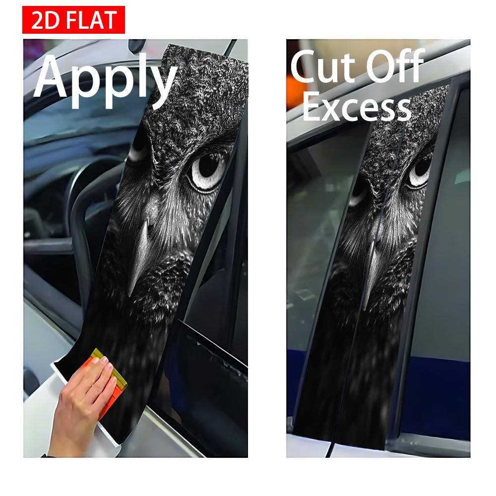 2 Sets Wild Monochrome Owl Car Pillar Stickers, Self-Adhesive PVC, Waterproof Scratch-Resistant, Car Exterior Decor Accessories