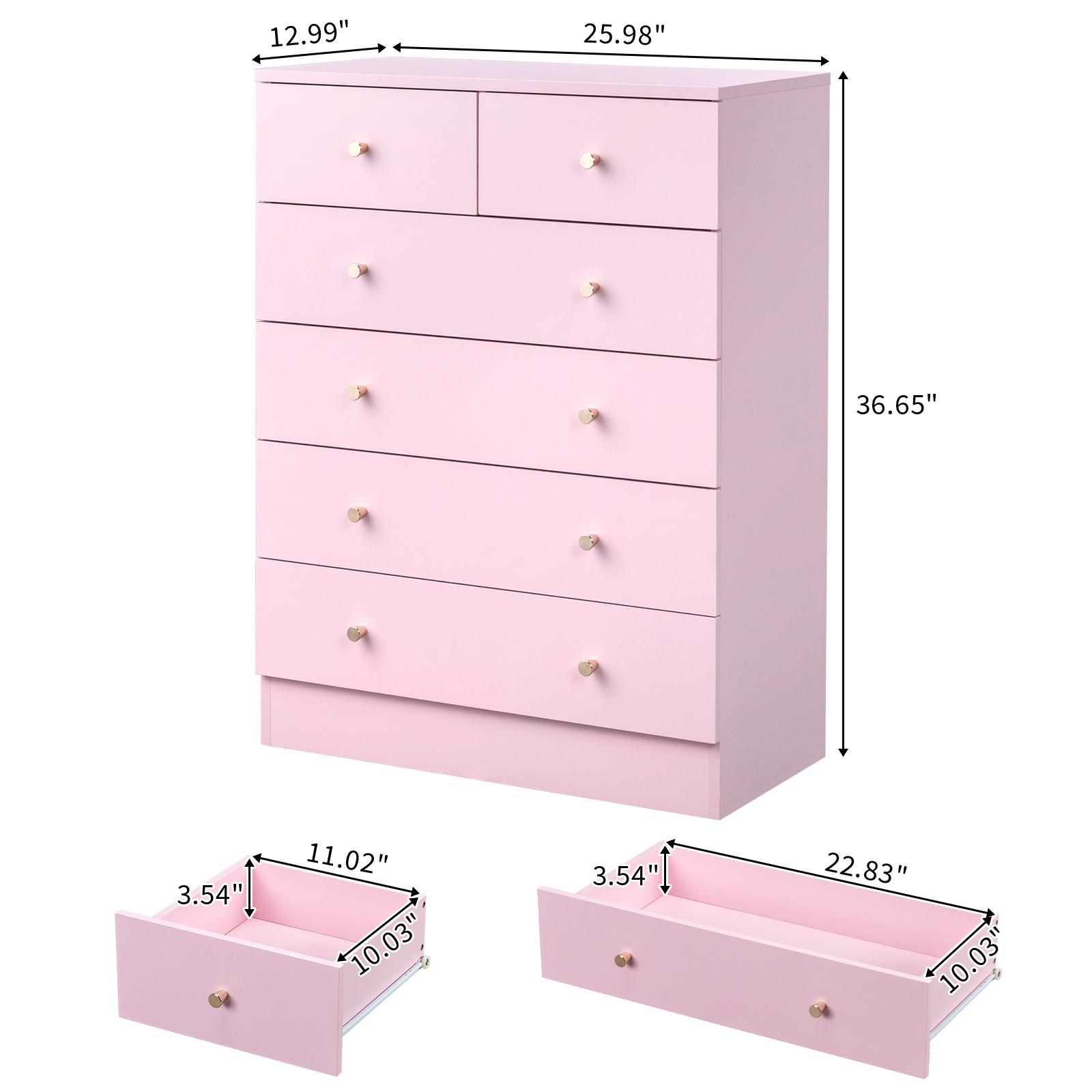 Karlhome Drawer storage cabinet Macaron powder particleboard with triamcinol coating, 66*33*89cm, five-layer six-drawer chest of drawers, matte gold handles