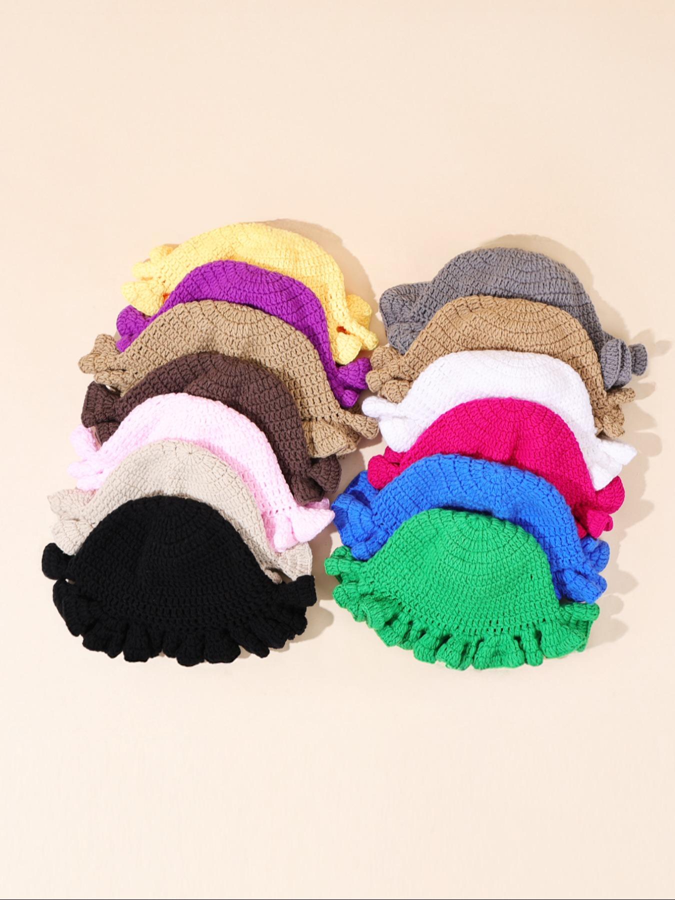 Women's Solid Color Ruffle Knitted Hat, 13 Colors Available, Compact & Exquisite Design, Perfect for Vacations & Gifts