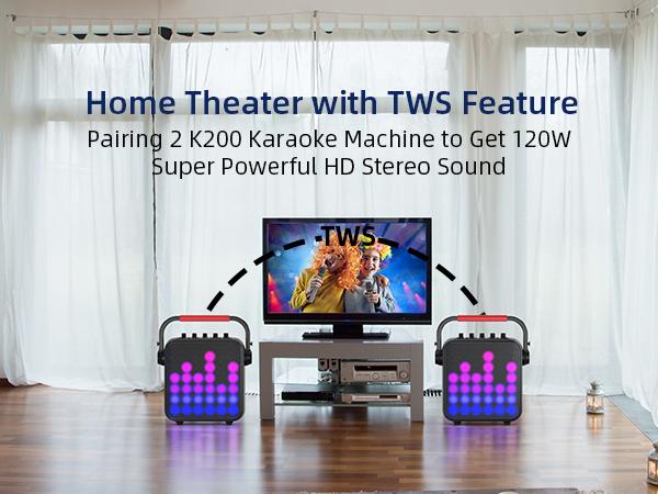 Karaoke Machine for Adults & Kids with Full-Screen LED Lights, Portable BT Speaker with 2 Microphones, Bass/Treble Adjustment, Supports TWS/FM/AUX/USB/TF Card for Home Party Karaoke Machine for Adults & Kids with Full-Screen LED Lights, Portable BT Speaker with 2 Microphones, Bass/Treble Adjustment, Supports TWS/FM/AUX/USB/TF Card for Home Party