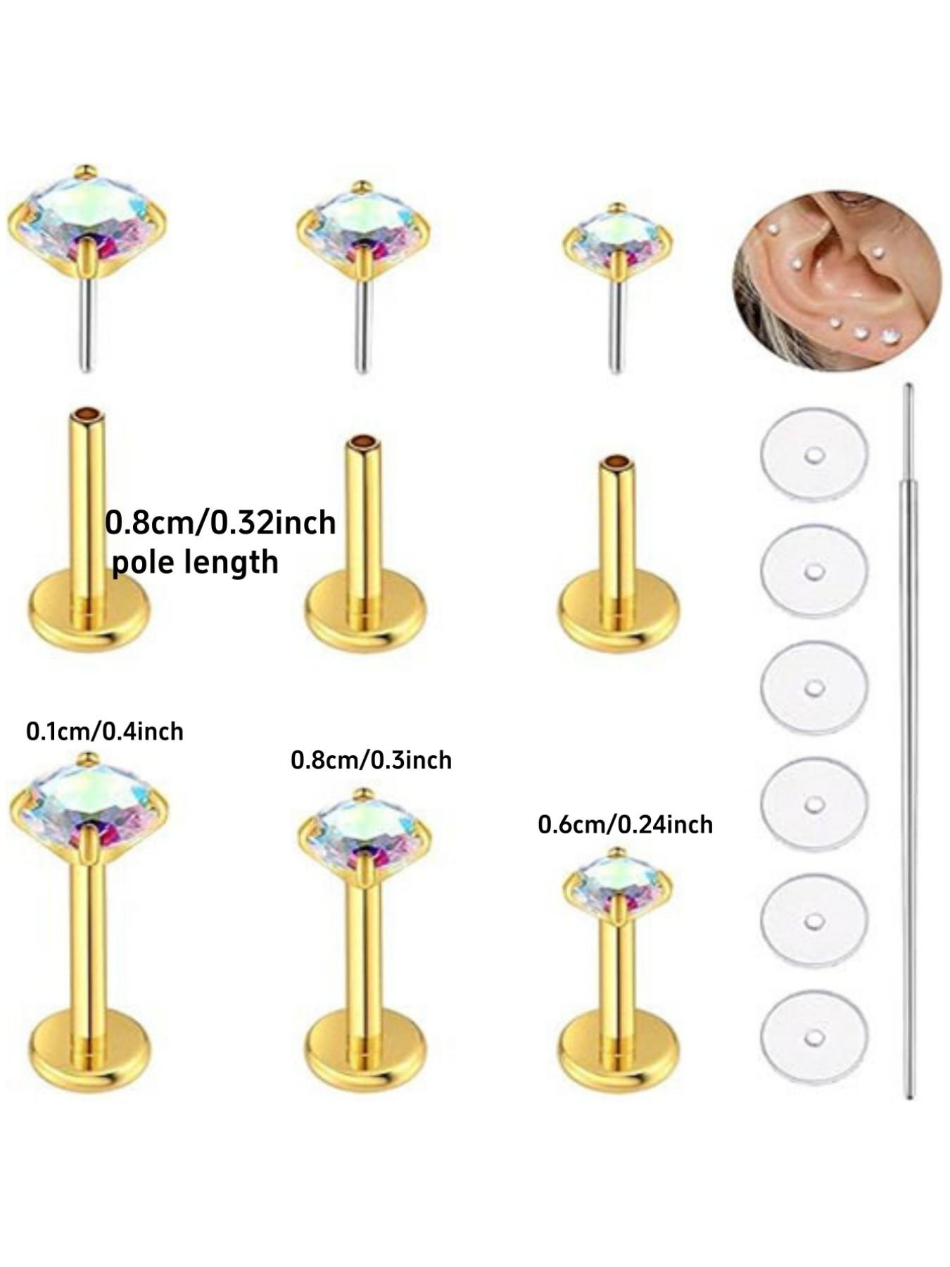 6pcs Flat Bottom Earrings, Ear Screen, Ear Ring, Earlobe, Fashion Simple Human Piercing Jewelry, Trendy Accessories for Daily Wear