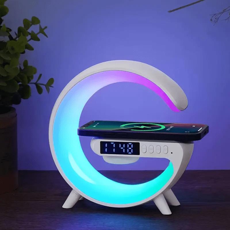 Multifunctional Wireless Charger Stand Fast Wireless Charging Station Suitable for iPhone 17 16 15 HD Audio Subwoofer Portable Wireless Speaker Alarm Clock Colorful LED Night Light RGB Light Bedside Lamp Christmas and Halloween Gift