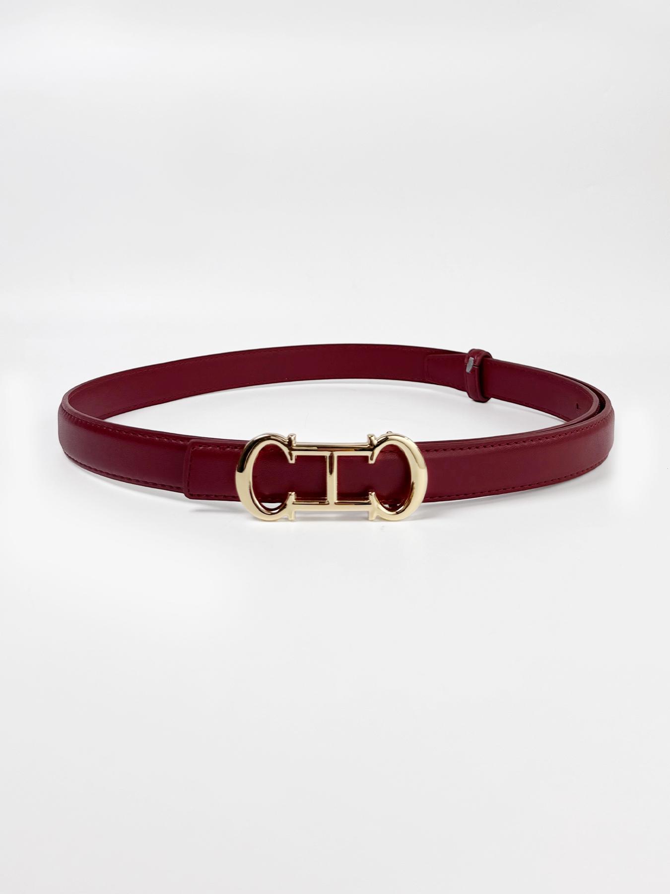 Women's Square Buckle Slim Waist Belt, Classic PU Leather Plain Retro Decorative Simple Casual Jeans Belt, All Seasons