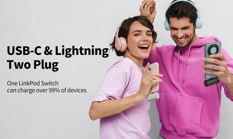iWALK 5000mAh 2-in-1 USB-C&Lightning Portable Charger Switchable Plug Compact Easy to Carry USB Rechargeable Powerbank for iPhone Samsung Android Switch Smartphone Charging - Electronic Cellphone