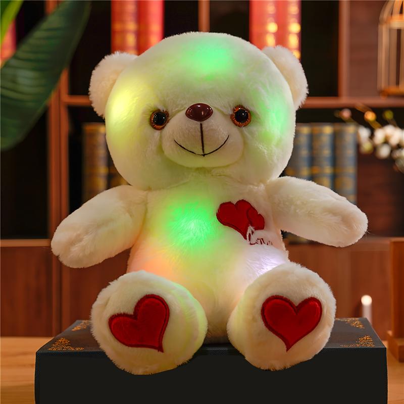 Glow-in-the-Dark Light-Up LED Teddy Bear Plush Toy with Heart and Rose Lights, Soft and Cuddly Plush Animal with Expressive Eyes, Warm White and Colorful Lights, Valentine's Day, Birthday and Anniversary Gift for Kids and Adults