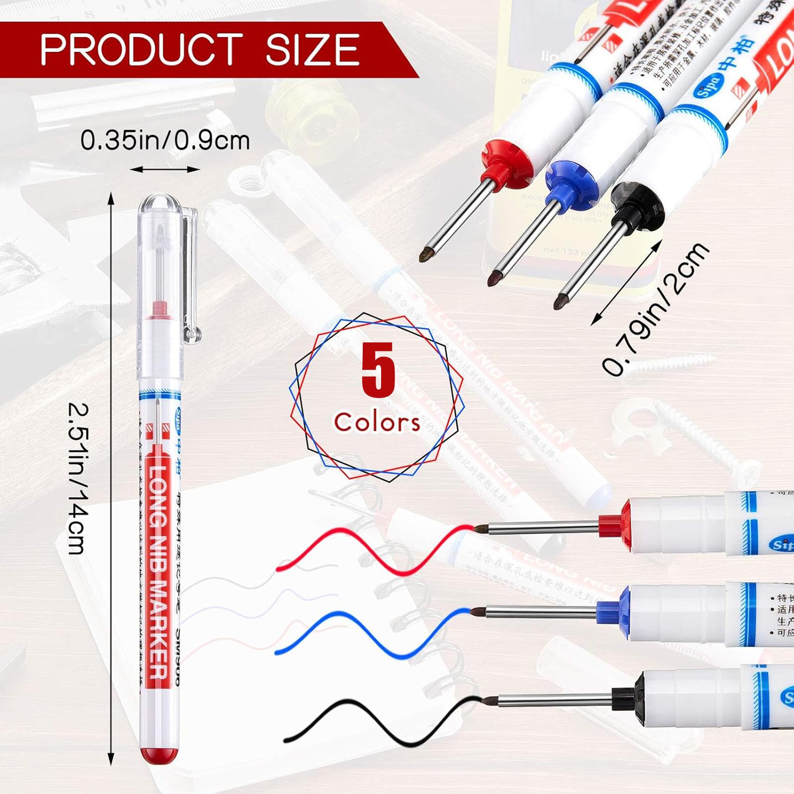 5Counts Deep Drill Hole Long Nib Marker,20mm Tip Deep Hole Pen,Quick-Dry Waterproof Marker Pen,Woodworking Marker Pen,Marking Pen for Wood,Wall,Plastic,Cardboard Construction Site Pen,MirrorZone.